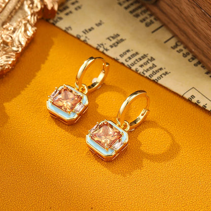 Jewelry Fashion Drop Glaze Retro Geometric Square Earrings Classic Women's Light Luxury Personalized Women's Earrings