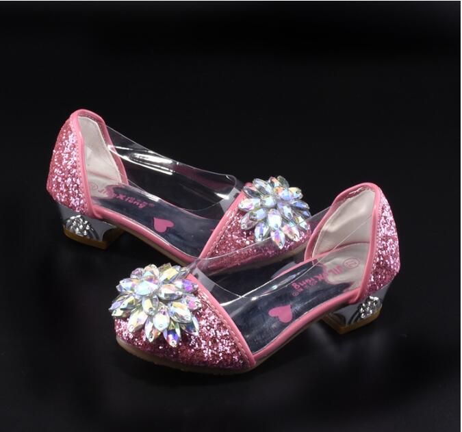 Fashion Cinderella Crystal Bright Diamond Shoes Girl Princess Single Shoes Girl Performance High Heels Shoes