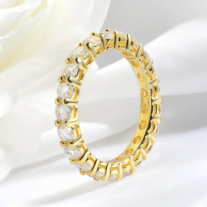 18k Gold Plated 3/3.5mm All Moissanite Diamond Rings for Women Wedding Full Eternity Bands 925 Sterling Silver Jewelry