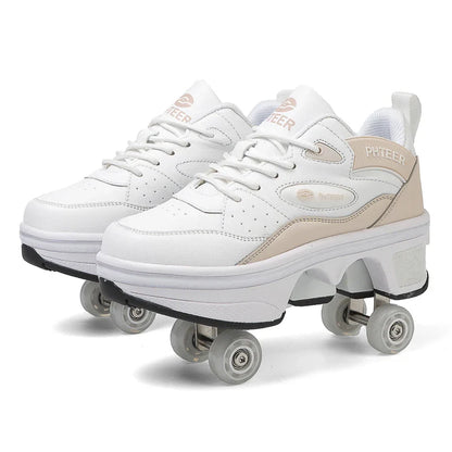 Deformation Shoes Roller Sneakers With 4 Wheels Skates Adult Kids Runaway Parkour Wheels Shoes For Women Men Youth Sport Shoes