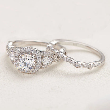 2 Pcs Wedding Rings Set for Women 925 Sterling Silver 2.4Ct Round Pear White Cz Luxury Original Engagement Jewelry