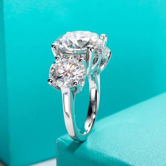 11cttw D Color Moissanite Diamond Luxurious Engagement 925 Sterling Silver Ring For Women 3 Stone Ring Customs Jewelry