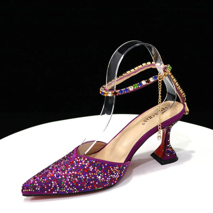 Pointed Shoes Bag Soft Handle Bag Anklet Design Medium Heel Ladies Shoes Suitable for Wedding Party