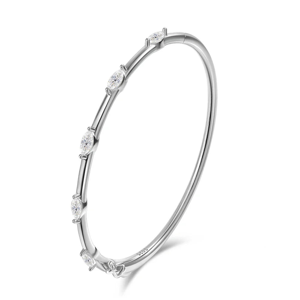 Moissanite Bangle 5-stone 3x6mm Marquise Cut 925 Sterling Silver Plated 18k White Gold GRA Certified Bracelet for Women
