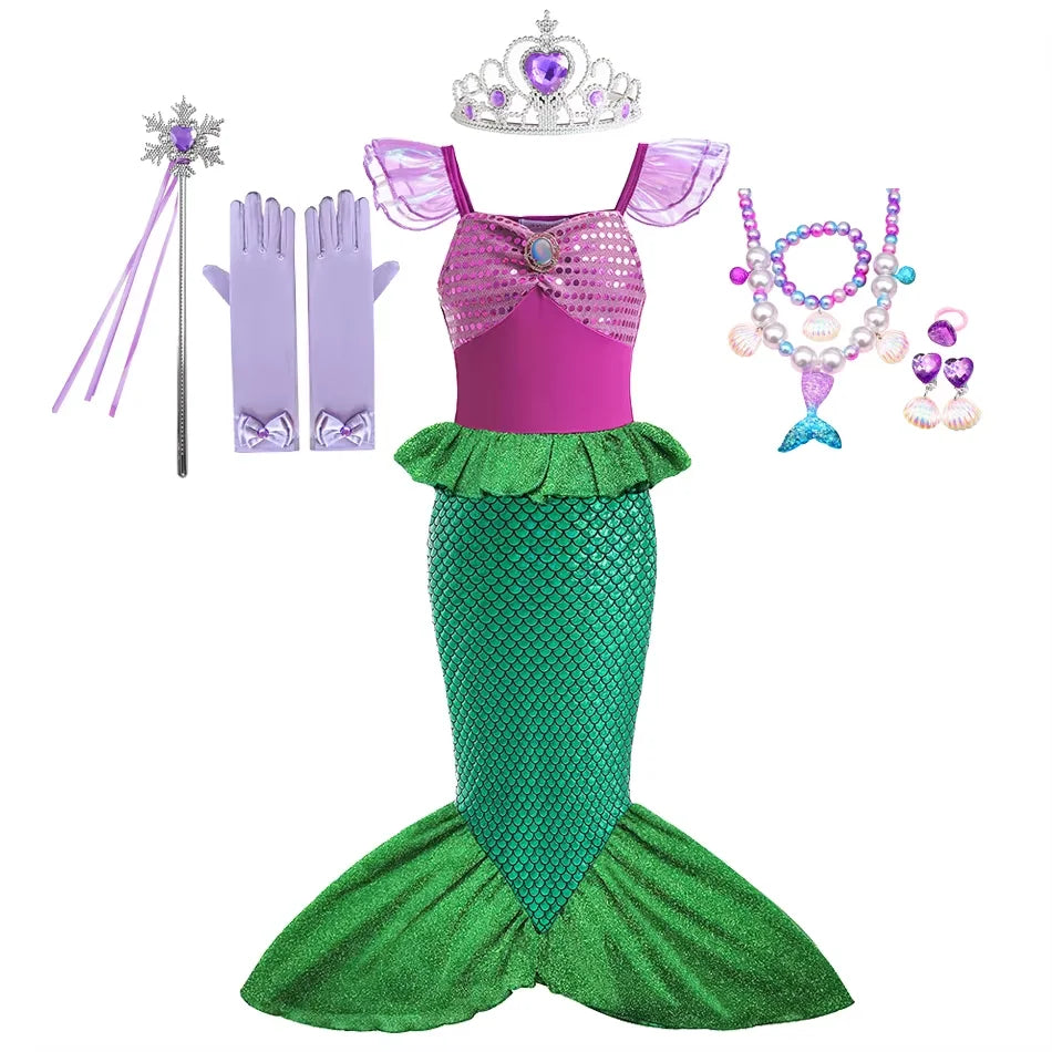 Ariel Girls Dress Short Sleeve Tulle Cosplay Princess Costume Carnival Party Girl Princess Dress Party Dresses For Girls