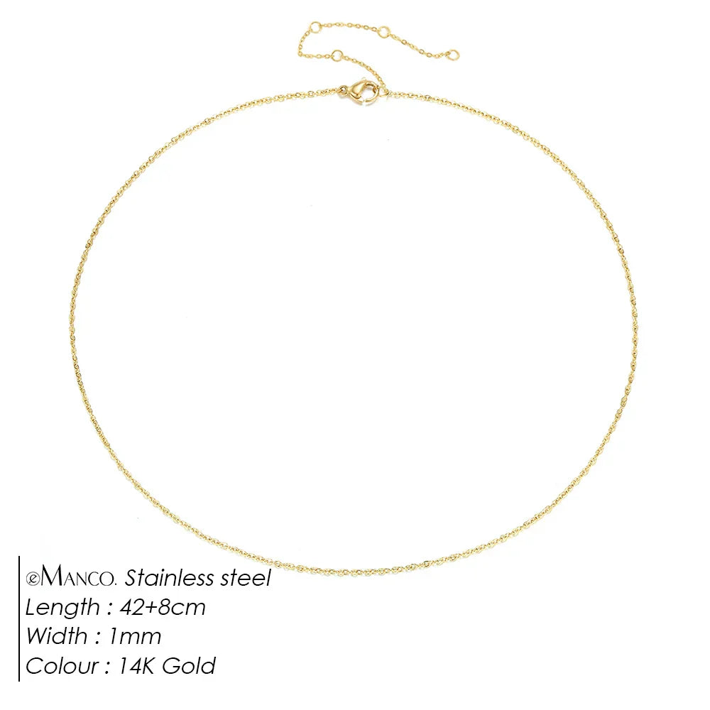 Fine Chain Necklace Stainless Steel Gold Color Pendants Short Long Statement Women  Colar Gift Stainless Steel Jewelry