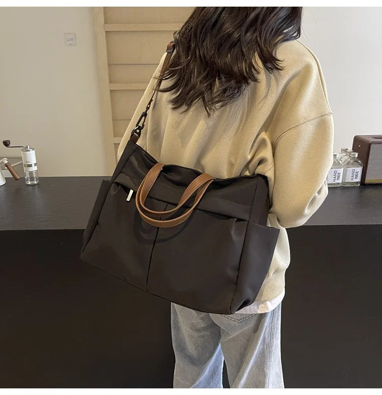 Stylish Nylon Women's Tote Bag Shoulder Handbag with Large Capacity And Two Pockets for Commuting