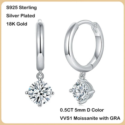 100% Real 0.5 Carat 5mm D Color Moissanite Diamond Drop Earrings Women’s S925 Silver Plated 18K Yellow Gold Tassel Earring