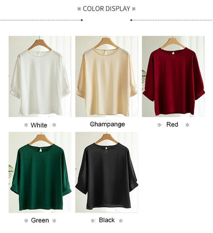 2026 New In Summer Satin Silk Half-Sleeve Tee Tops Basic Solid Women‘s T-Shirt Casual O-neck Thin Shirts Ladies Loose Blouses