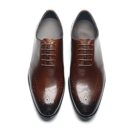 Italian Luxury Men's Dress Shoes Business Wedding Genuine Leather Mens Oxford Shoes Whole Cut Wingtip Brogue Formal Shoes Man