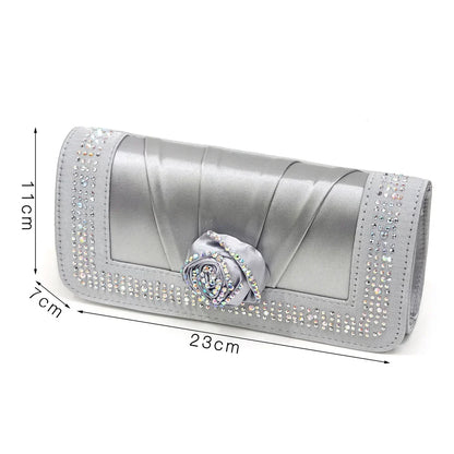 Sparkling Rhinestone Rose Pumps With Medium Heel for Nigerian Women's Party, Pointed Toe Shoes and Matching Bags