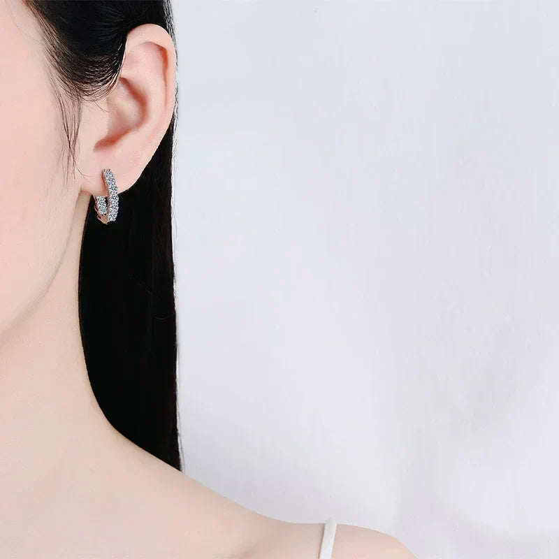 3mm D Color Moissanite Hoop Earring 925 Sterling Silver Plated with Gold Plated Earrings for Women Party Wedding Jewelry
