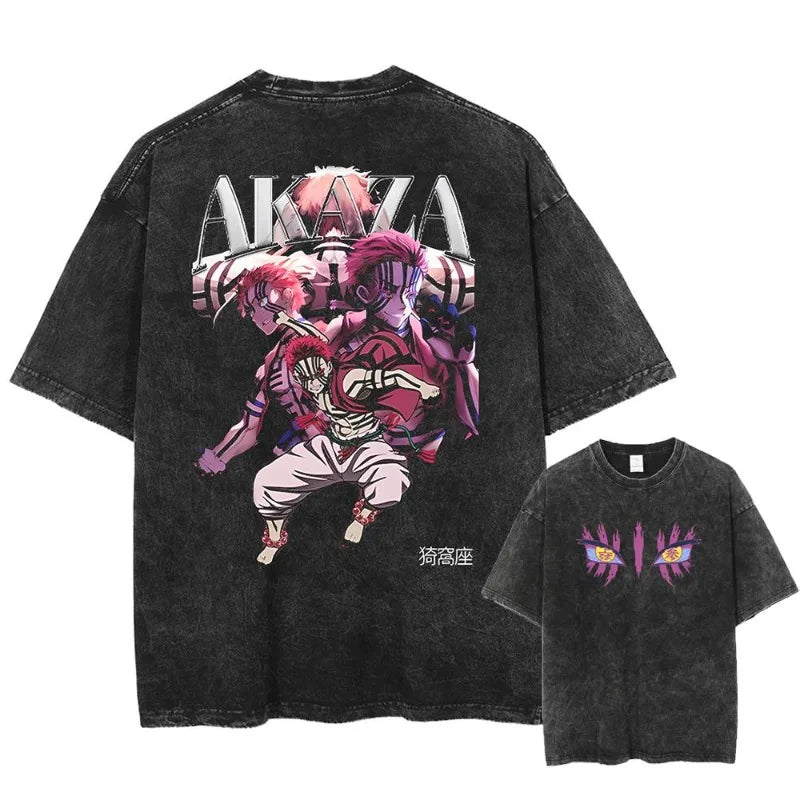 2025 Summer Men's Washes T-shirts Japanese Anime Demon Slayer Kyoujurou Graphic Clothing Harajuku Y2K Oversized Pure Cotton Tops