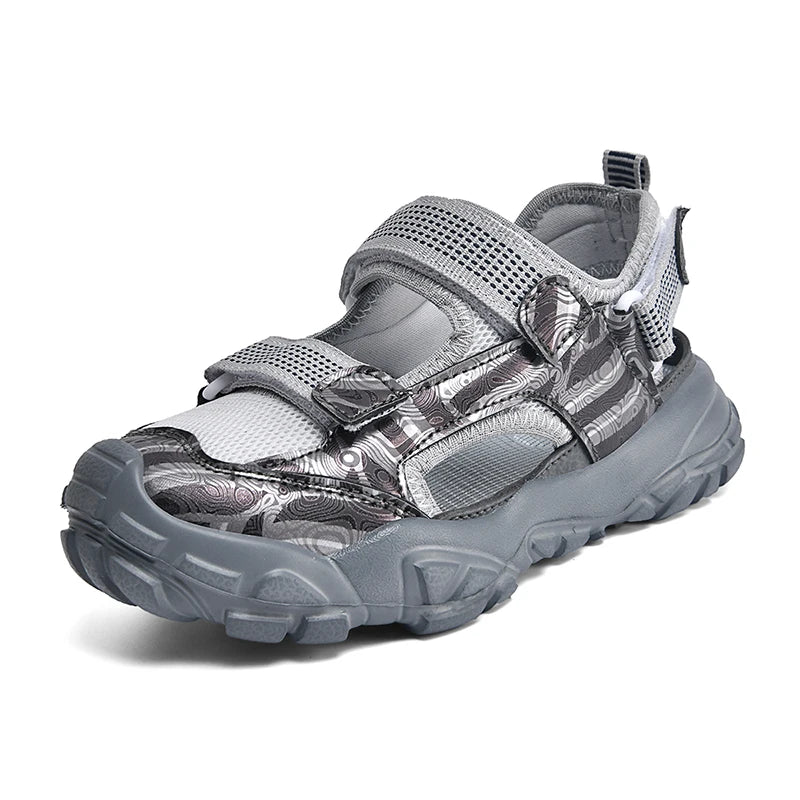 Kids Closed-Toe Sandals, Non-Slip Breathable Outdoor Sport Sandals for Boys, Adjustable Strap Hiking Beach Shoes for Summer
