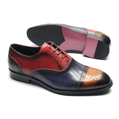 Luxury Italian Men's Wedding Dress Shoes Genuine Leather Cap Toe Lace-up Oxfords Lace-up Brogue Black Business Formal Shoes Man