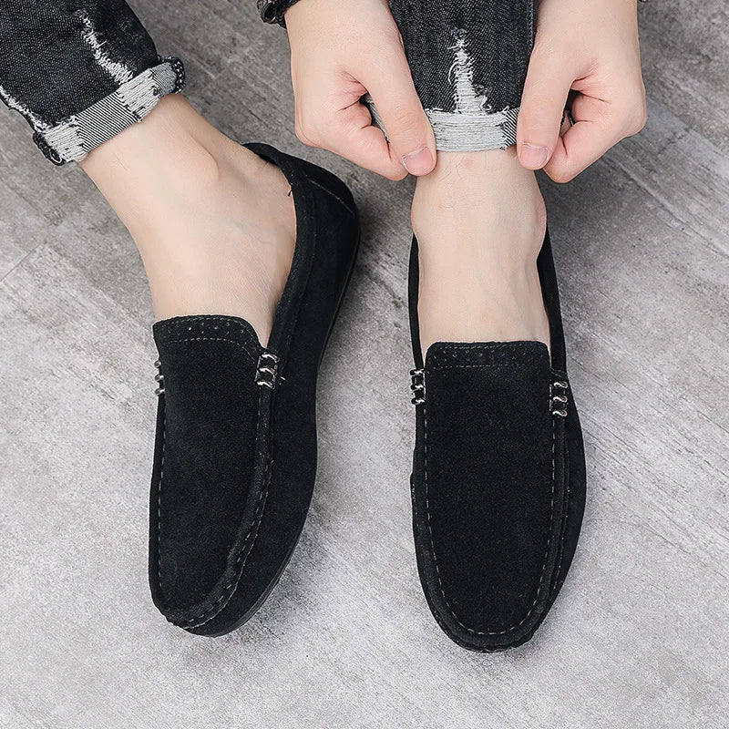 Novos Sapatos Masculinos de Primavera e Outono Estilo Social, Camurça, Sapatilhas Loafer, Couro Fosco Casual para Jovens
