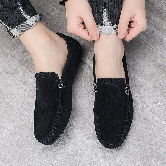 Novos Sapatos Masculinos de Primavera e Outono Estilo Social, Camurça, Sapatilhas Loafer, Couro Fosco Casual para Jovens