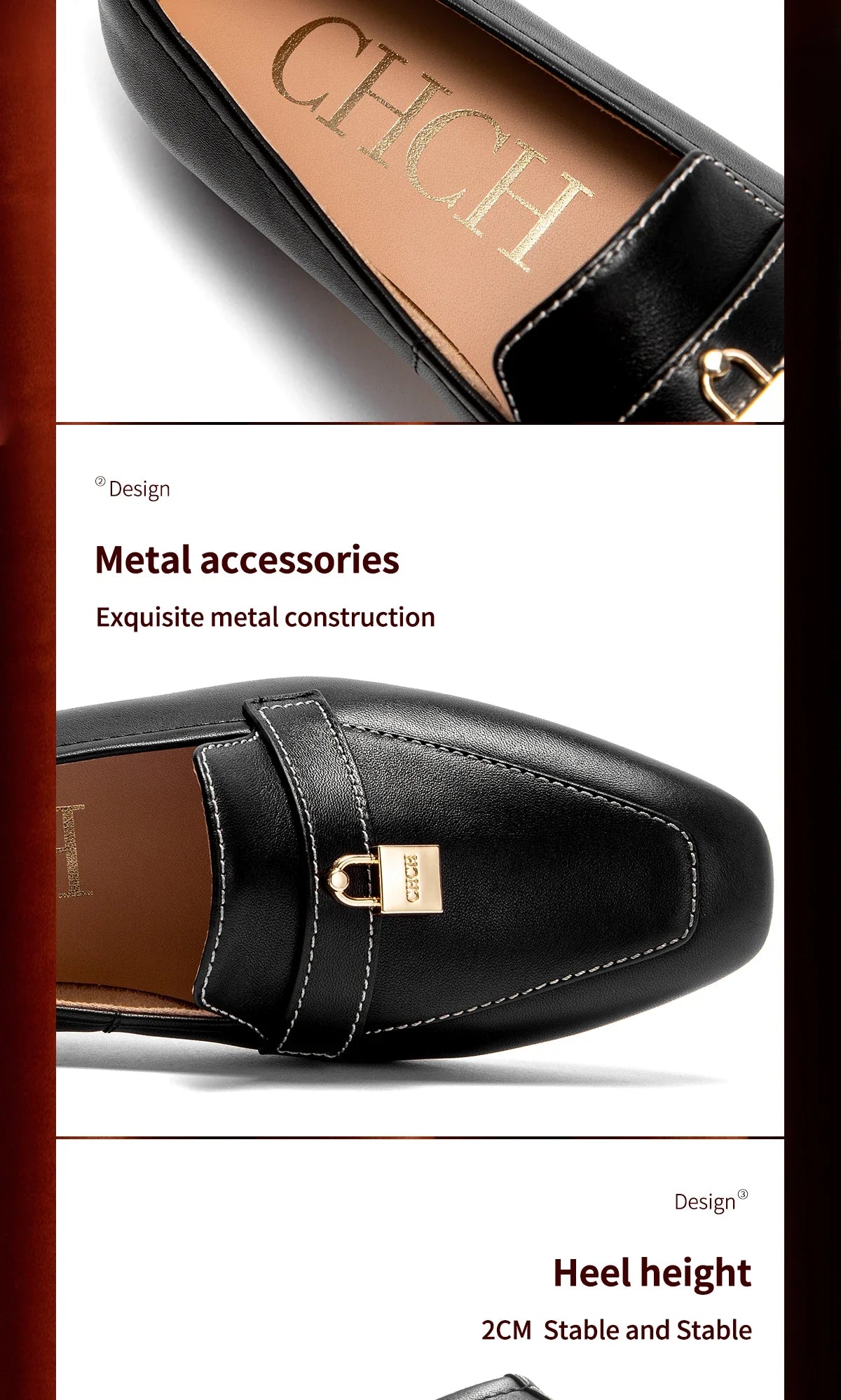 Women's Leather Loafers with Gold Lock Detail Square Toe Low Heel Penny Casual Office Slip-On Dress Shoes for Woman