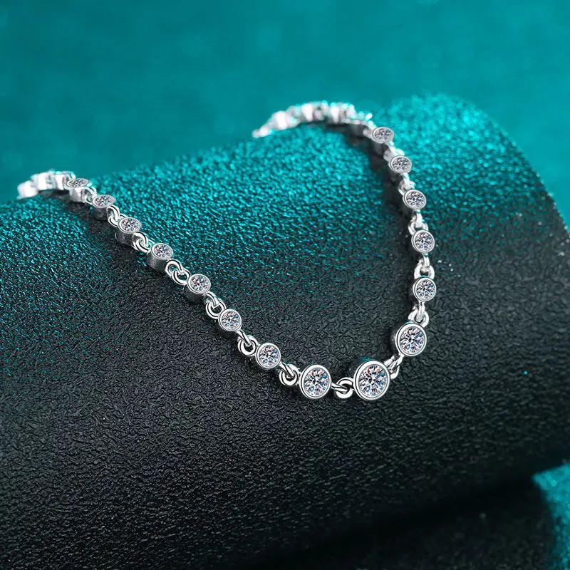 Round Bezel 0.87cttw Full D Color Moissanite Diamond Bracelet For Women 925 Silver GRA Certified 19cm Link Bracelets Gift