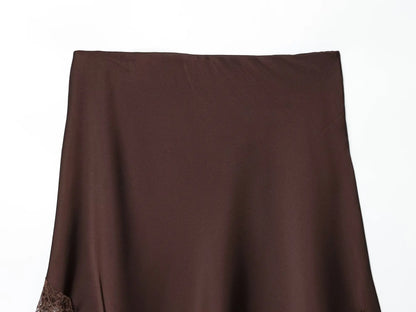 Women Asymmetric Lace Midi Skirt In-seam Zip High Waist Spring Summer  Casual Holiday Skirts ﻿Mujer