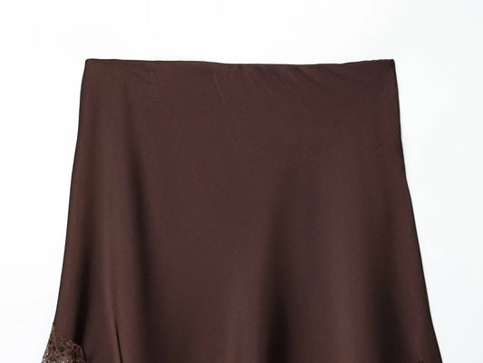 Women Asymmetric Lace Midi Skirt In-seam Zip High Waist Spring Summer  Casual Holiday Skirts ﻿Mujer