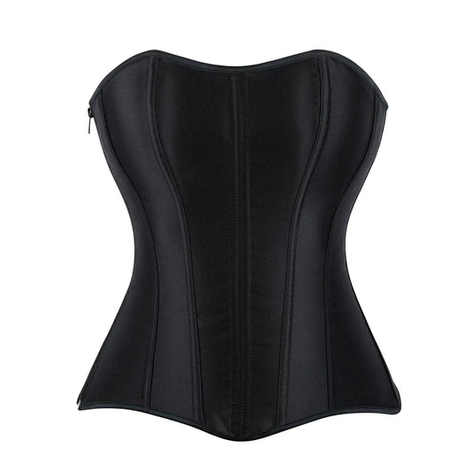 Fashion Black White Corset Top Women Gothic Vintage Lace Up Zipper Crop Top Bustier Shaperwear Satin Overbust Corselet