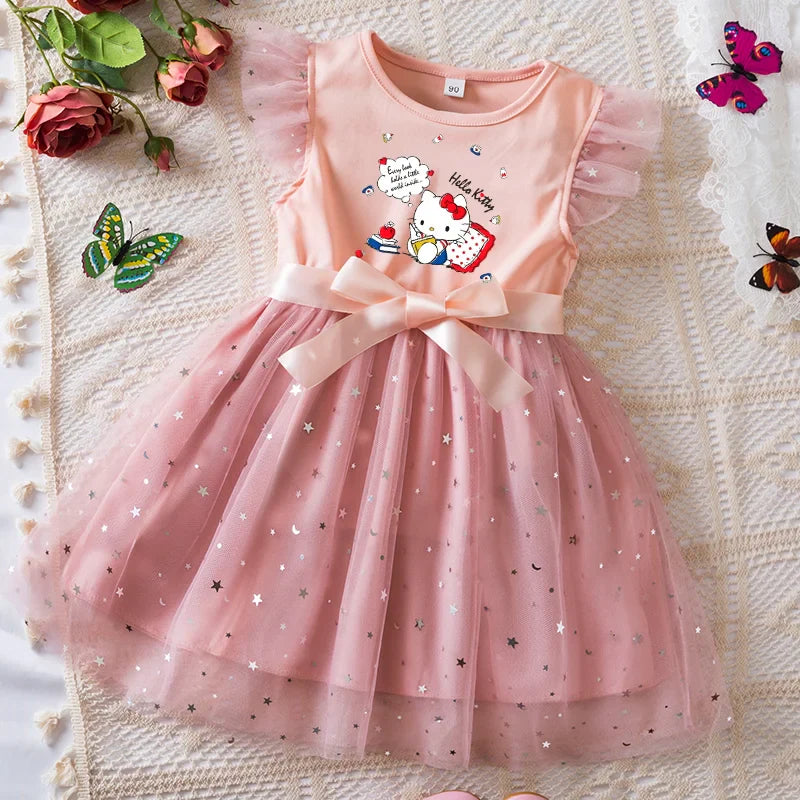 Girls Sequin Tutu Dress with Bow Flutter Sleeves Summer Princess Party Outfit for Toddler Kids 2-6 Years