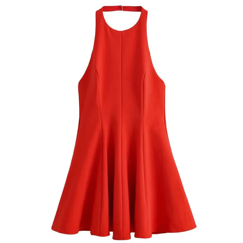 Halter Short Dress Womens Dresses Red Yellow Dress Woman Summer 2025 Ruffled Backless Sleeveless Vestidos Elegant Dress 066