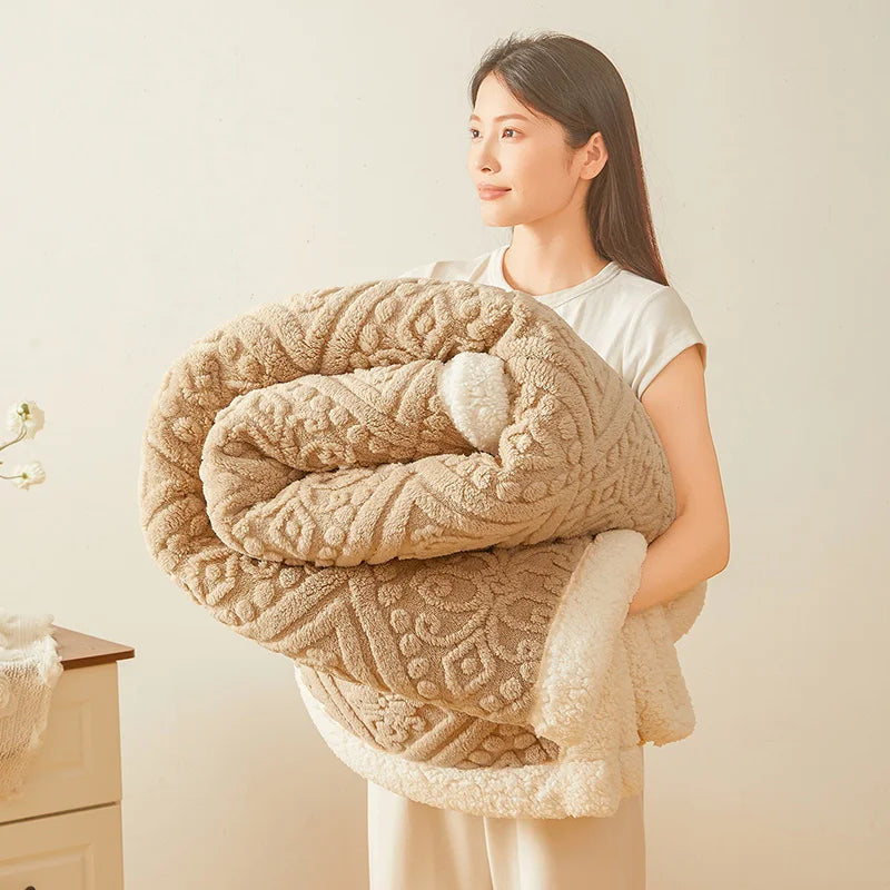 Ultra Soft Double Layer Fleece Blanket for Bed Thickened Cozy Velvet Warmth Blanket Autumn Winter Plush Blankets for Sofa Nap