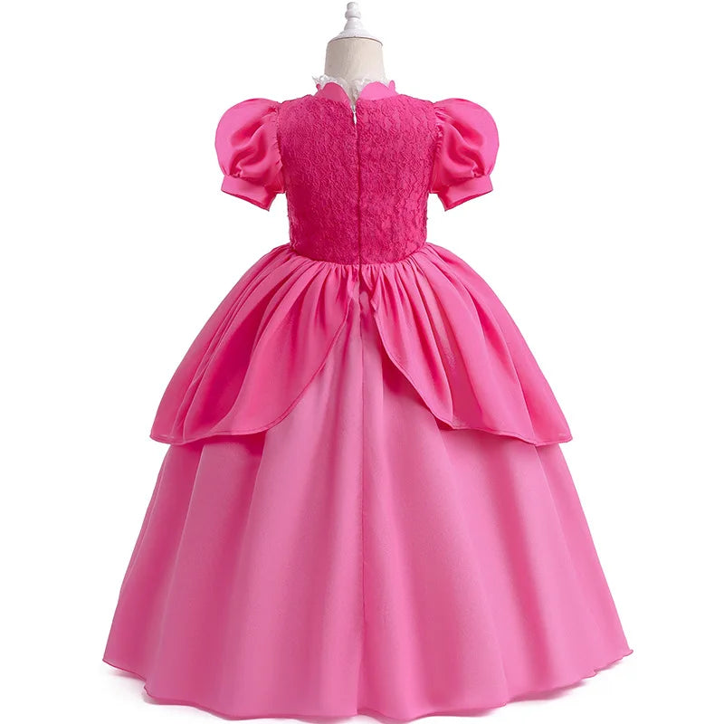 Peach Cosplay Dress Girl Movie Role Playing Princess Fancy Carnival Birthday Party Outfits Children 2-10y Pink Queen Vestidos