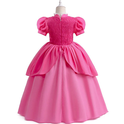 Peach Cosplay Dress Girl Movie Role Playing Princess Fancy Carnival Birthday Party Outfits Children 2-10y Pink Queen Vestidos