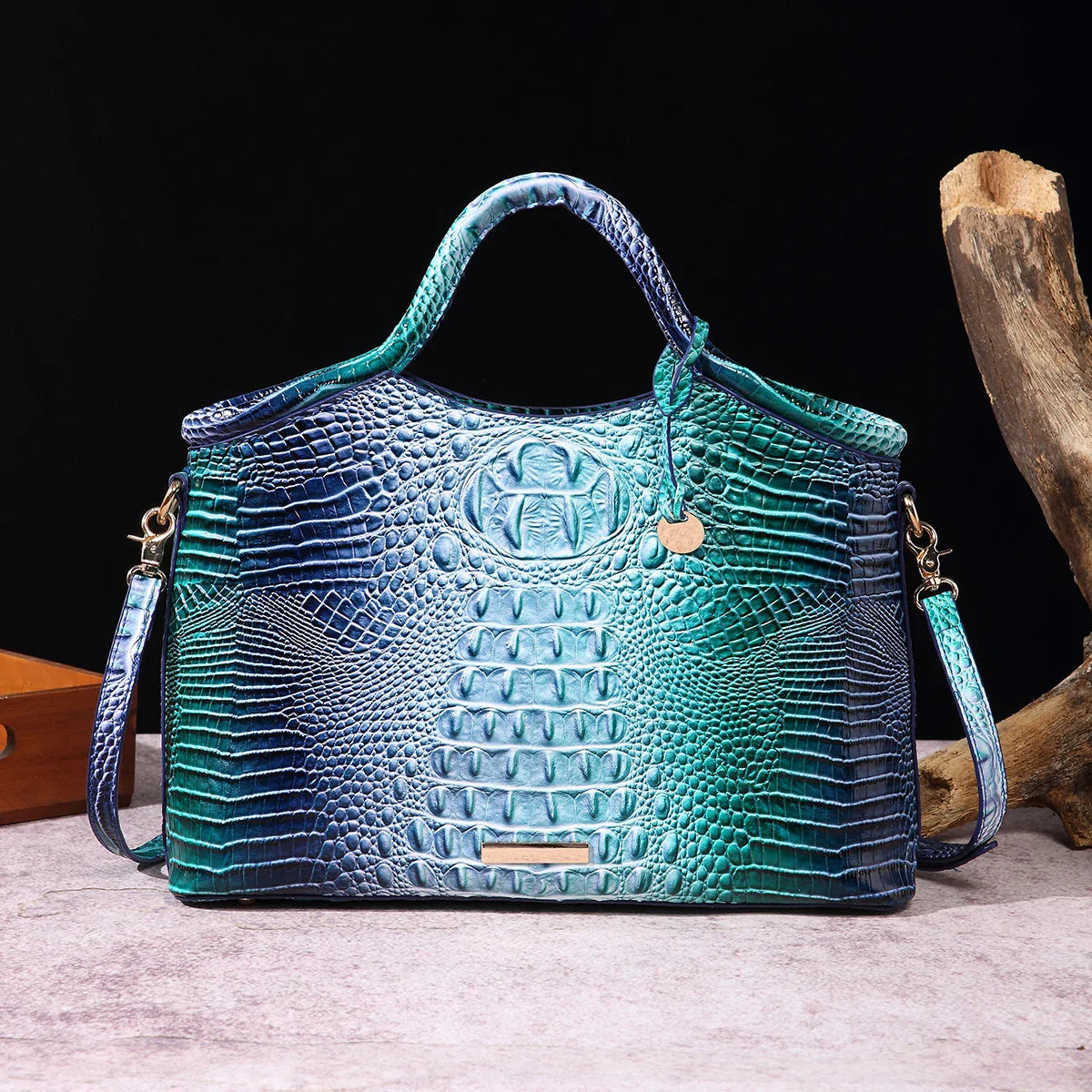 crocodile pattern colorful solid color high-end retro women's handbag