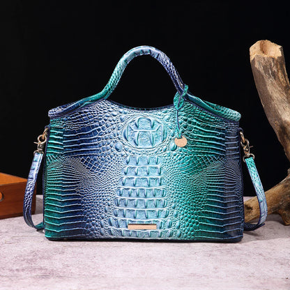 crocodile pattern colorful solid color high-end retro women's handbag