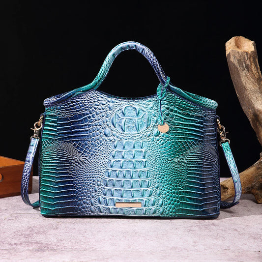 crocodile pattern colorful solid color high-end retro women's handbag