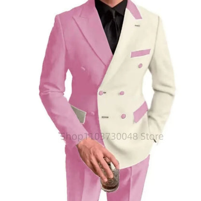 2PCS Fashion Wedding Men Suits Slim Fit Peak Lapel Double Breasted Blazer Pants Set for Party Prom Formal Business Men Clothes
