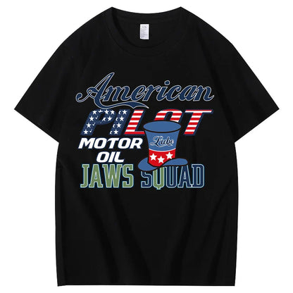 Unisex  American Pilot Motor Oil Graphic T-Shirt USA Flag Print Casual Streetwear Short Sleeve Tee Tee for Men Women