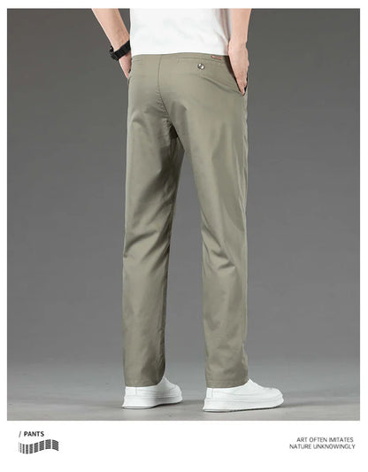 Spring Summer New Men's Casual Pants Thin Mulberry Silk Soft Business Casual Trousers Slim Straight Elastic Suit Pants Male