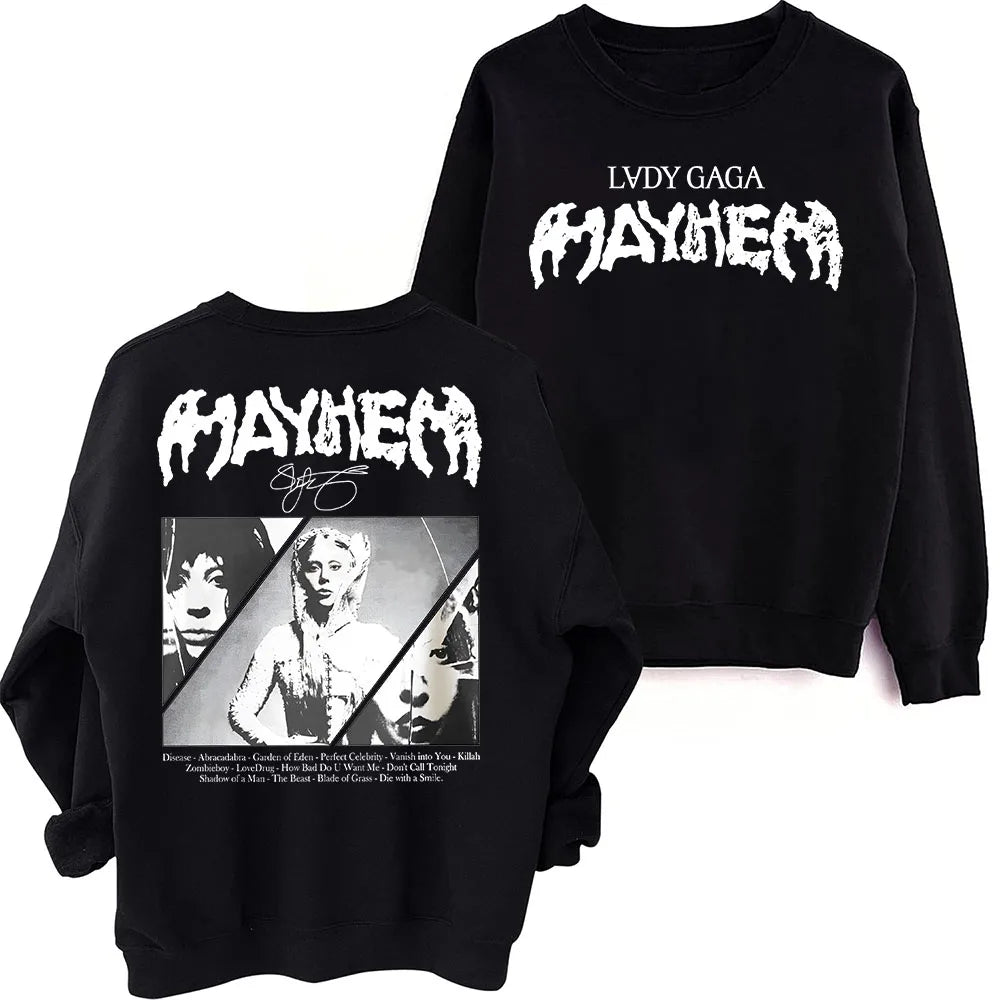 Lady Gaga MAYHEM 2025 Sweatshirt Oversized Harajuku Round Neck Long Sleeve Sweatshirts Music Tour Fans
