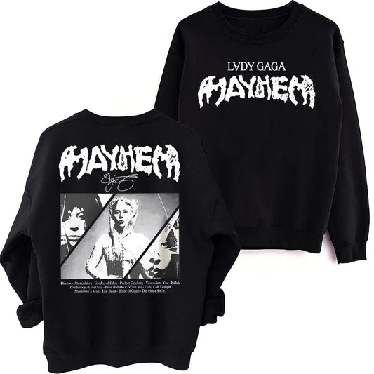 Lady Gaga MAYHEM 2025 Sweatshirt Oversized Harajuku Round Neck Long Sleeve Sweatshirts Music Tour Fans