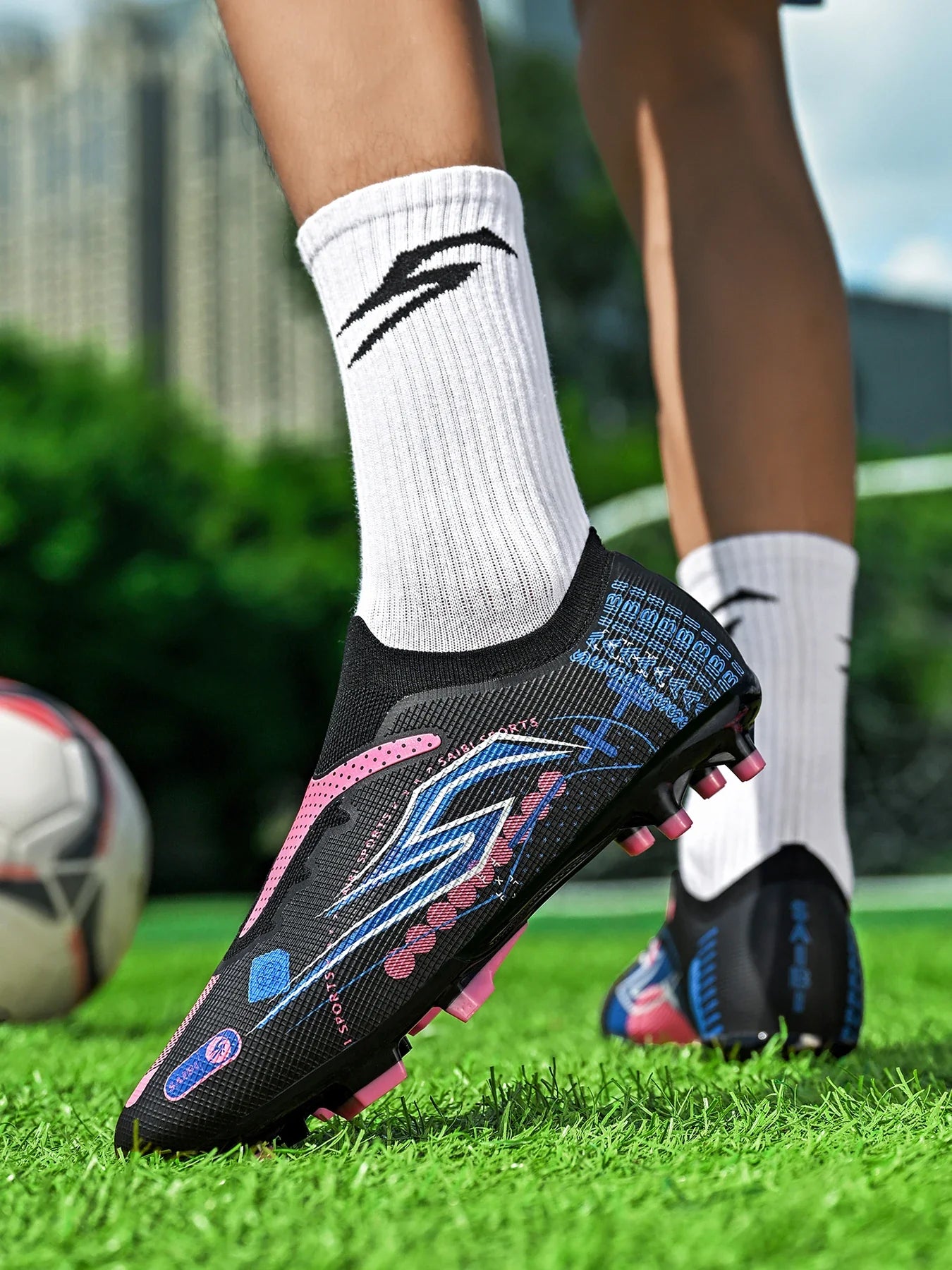 AG/FG Soccer Cleats Kids Youth Training Shoes PU Fabric Upper TPU Sole Non-Slip Wear-Resistant Firm Ground