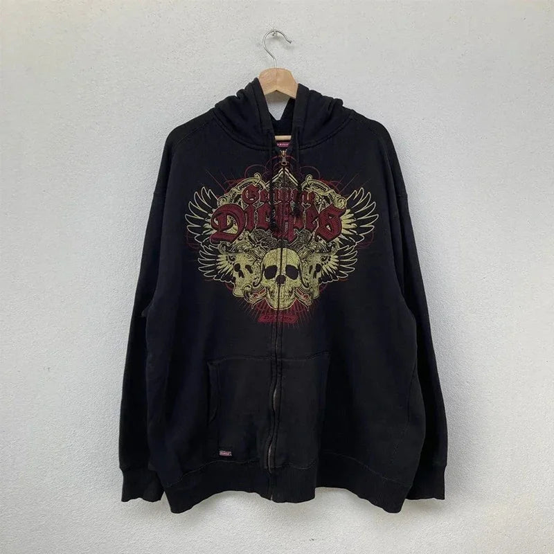 Zipper Hoodie Y2K Harajuku goth Long Sleeve Sweatshirt Oversized Hooded Jacket Gothic Loose Streetwear Skull Anime Men Women