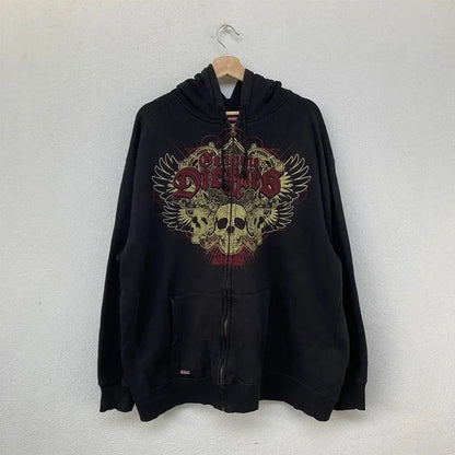 Zipper Hoodie Y2K Harajuku goth Long Sleeve Sweatshirt Oversized Hooded Jacket Gothic Loose Streetwear Skull Anime Men Women