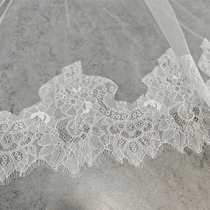 Customized Elegant Eyelash Lace Edge 2 Layers Wedding Veil with Blusher 2.5m/3m/3.5m Long Bridal Veil Wedding Accessories