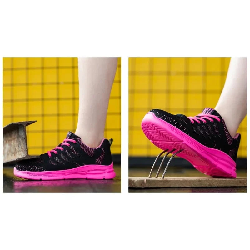 New Pink Work Shoes Women Work Sneakers Steel Toe Shoes Anti-smash Anti-puncture Safety Shoes Man Women Protective Shoes