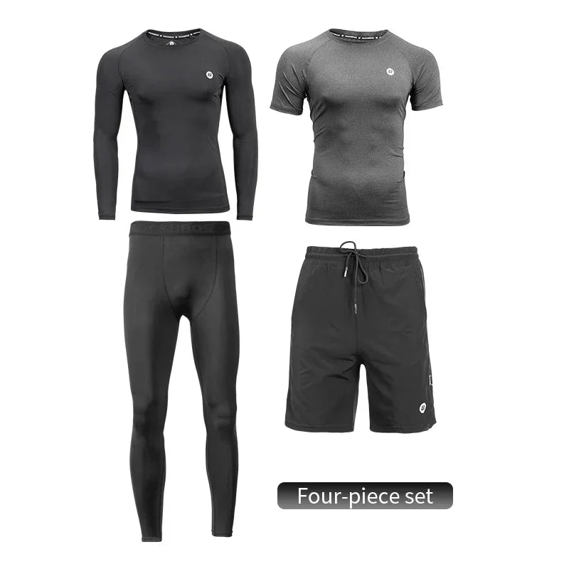 Men's Tracksuit Gym Fitness Running 5 Pcs/Set Quick Dry Sweat-absorb Compression Sport Suit Clothes Jogging Sport Wear