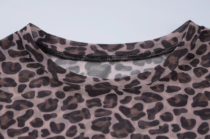 Sexy Long Sleeves Tops Mesh T Shirt Leopard Printed Bodycon Women Clothes Lady Party Club Streetwear Casual Nightout Y2K