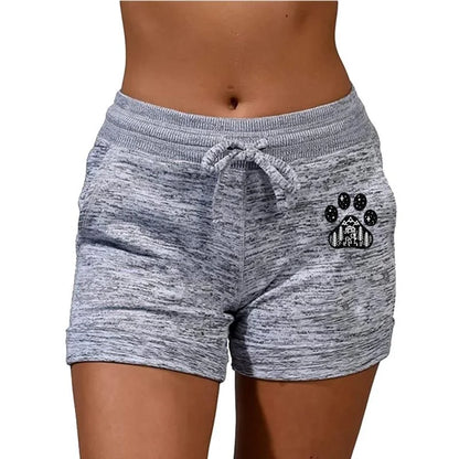 Fashion Cute Dog Paw Printed Women Shorts Summer Casual Plus Size Shorts Yoga Pants Elastic Waist Cotton Shorts