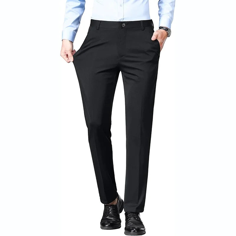 2026 Mens Regular Fit Dress Pants Casual Business Flat Front Trouser Male Wrinkle Free Comfort Stretch Pants