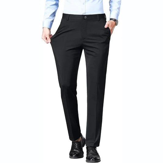 2026 Mens Regular Fit Dress Pants Casual Business Flat Front Trouser Male Wrinkle Free Comfort Stretch Pants