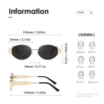 New Trendy Oval Sunglasses for Women Luxury Metal Frame Sun Glasses Ladies Classic Vintage Round Shades Unisex ﻿